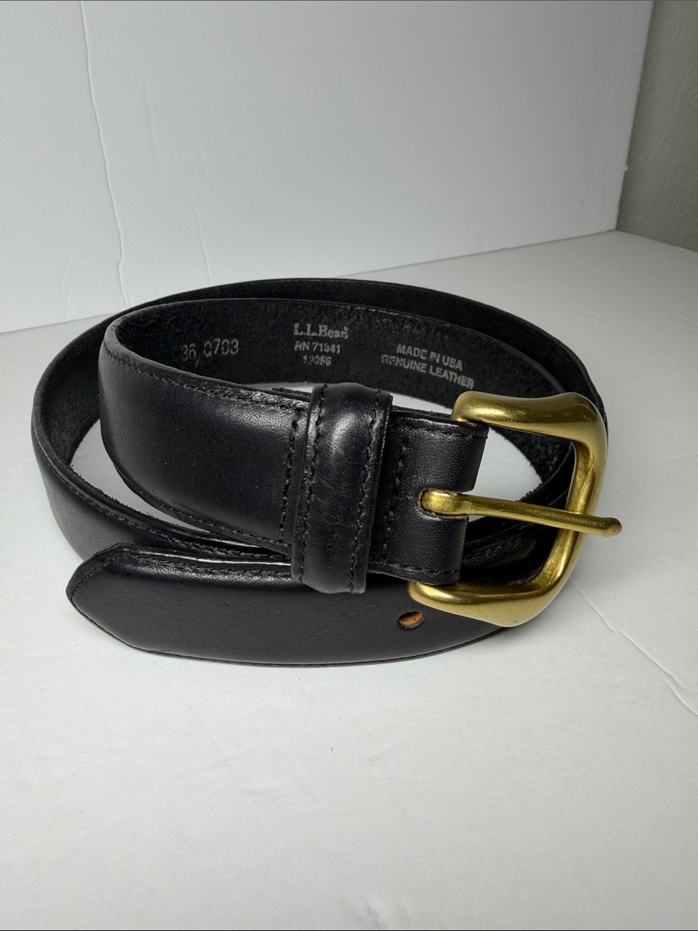 L.L.Bean black leather belt crafted from genuine leather.